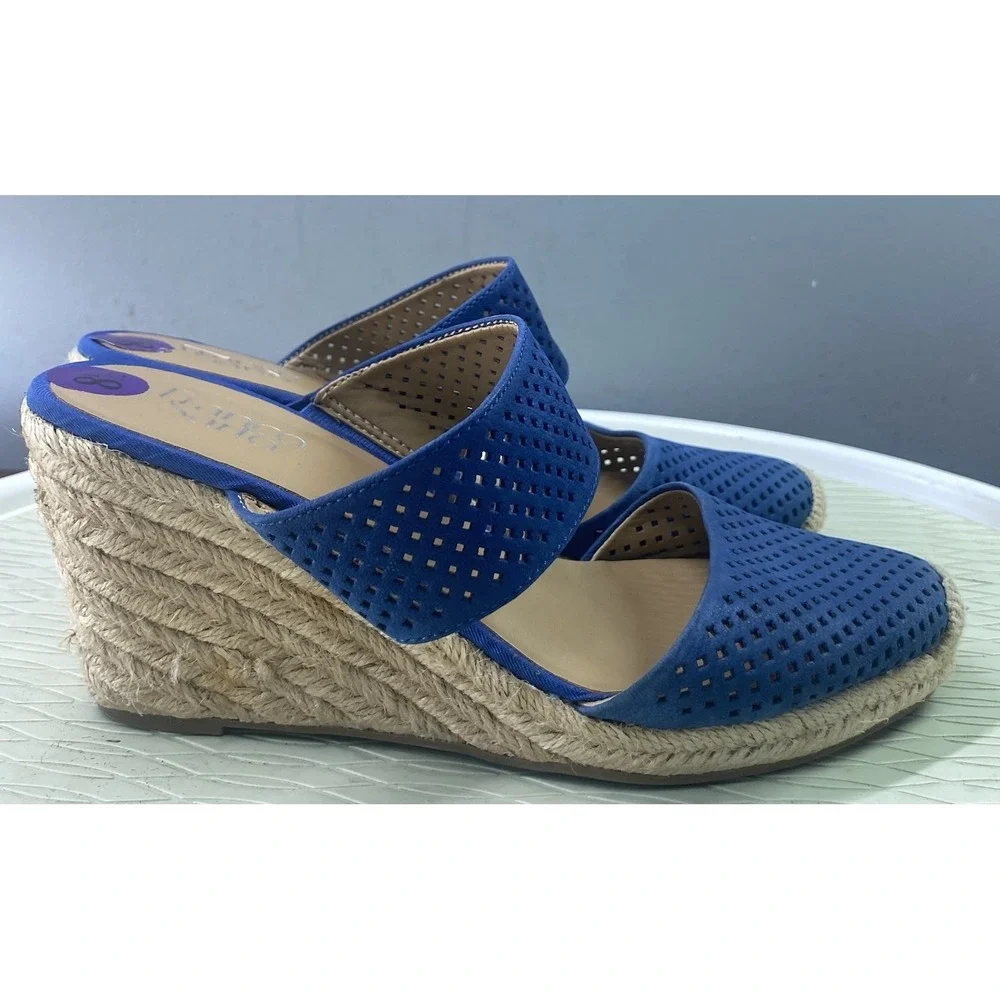 FRANCO SARTO Womens Wedges‎ Heeled Sandals Espadrille Dress Shoes Blue Sz.8.5